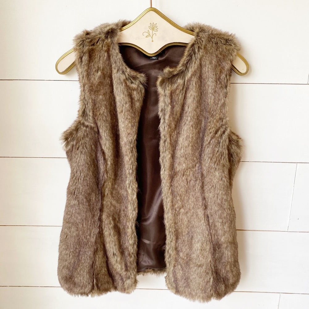 Faux Fur Vest Brown Medium
